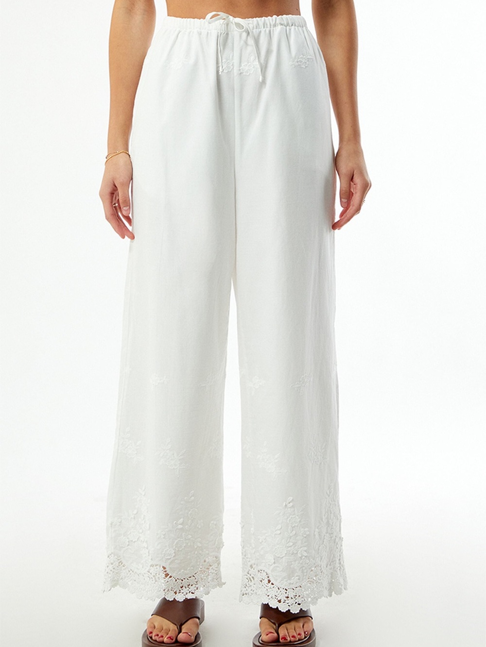 WEWOREWHAT/ White High-Rise Wide-Leg Embroidered Eyelet Pants/ NWOT/ M /28”waist - Picture 2 of 5